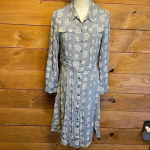 Women's Boden button up dress 8R Gray Polka dot Wedding casual event Boho Viscos